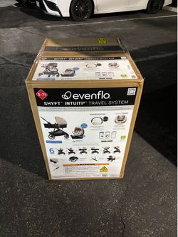 Evenflo Shyft Intuiti+ Travel System Featuring Revolve180 LiteMax NXT Preemie and Infant Car Seat with SensorySoothe and Green & Gentle (Champagne)