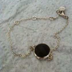 Stella & Dot Brown Round Faceted Center Stone Silver Tone Bracelet.