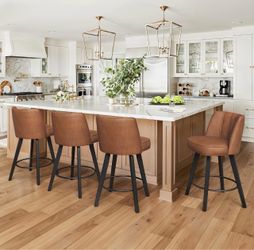 Set Of 4 360-degree Swivel Bar Stools , 26" Counter Height Bar Stools with High Back and Wood Legs, Morden Faux Leather Upholstered Barstools for Kitc