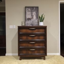 Mid Century Modern Walnut Gentlemen’s Chest With Brass Pulls By Bassett