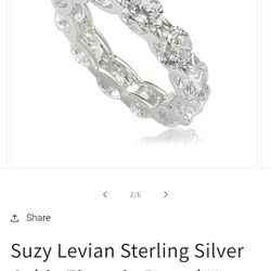 Suzy Levian 925 Sterling Silver Eternity Band Ring with White Cubic Zirconia Stones – Size 9