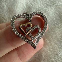 14 CT White and Yellow Gold Diamond Heart Pendant