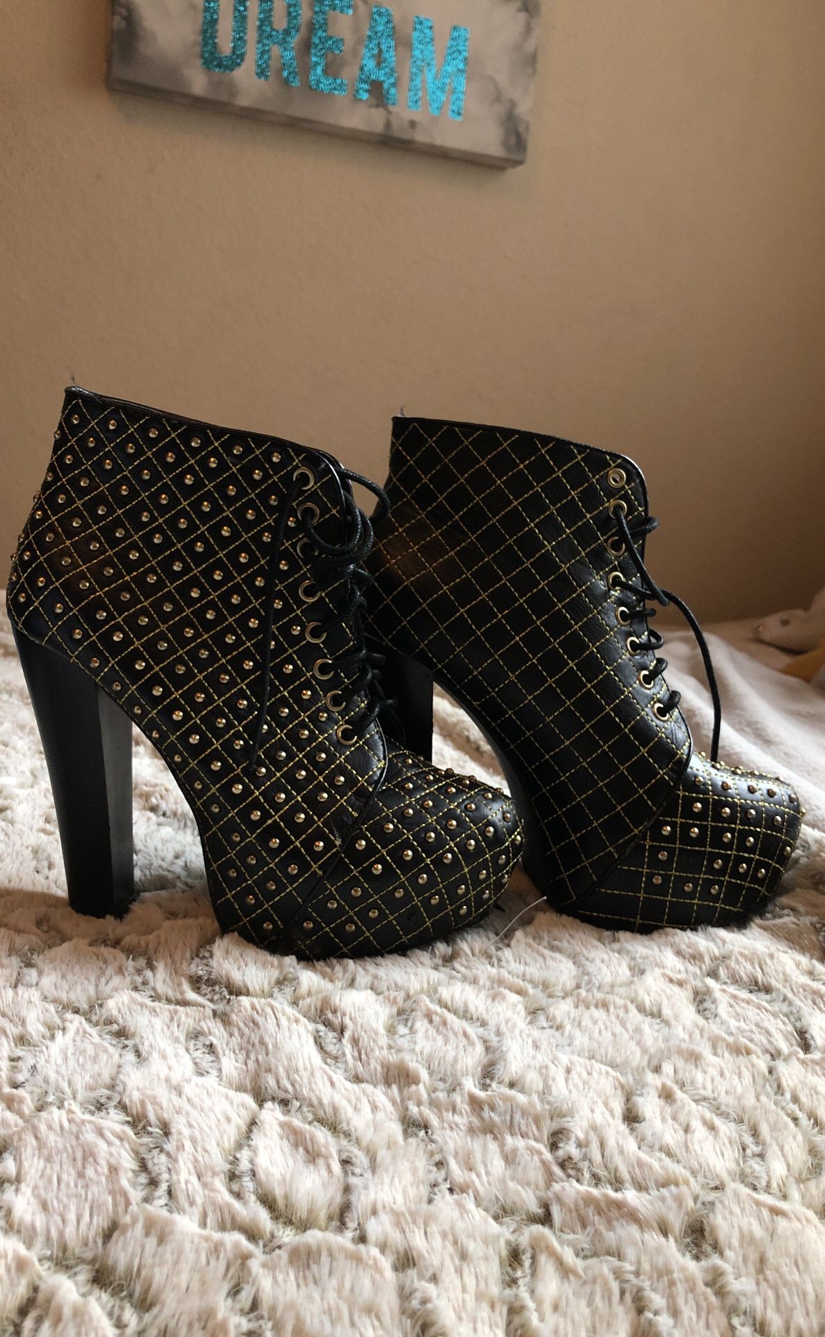 Gold studded booties