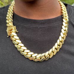 20mm Miami Cuban Link Gold Plated Chain Necklace 18k & 14k Crab Old School Regular Lock 