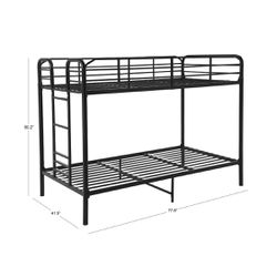 New Metal Frame Bunk Bed Space-Saving, Twin-over-Twin, Black  