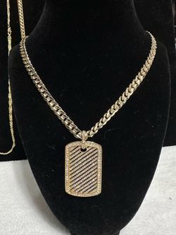24”   8mm DIAMOND CUT Cuban 14k Gold FILLED with 14k Stamp with ICED OUT 5a CZ Dog Tag!!🔥🔥🔥