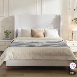 DHP Eveline Queen Wingback Bed – Ivory Canvas, New in Box