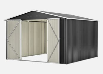 10x10 FT Large Outdoor Metal Storage Shed - Updated Heavy-Duty Frame Black