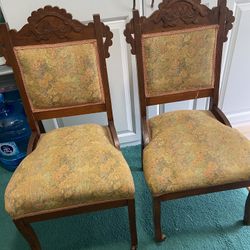 Antique Oak And Fabric Chairs
