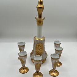 1950s Imperial Bohemian Decanter Set With Six Cordial Glasses 