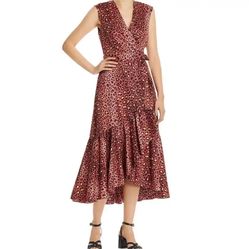 Rebecca Taylor Leopard Print Wrap Ruffle dress size 2 New with Tags