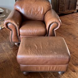 Leather Chair And Ottoman  - Traditional Club Chair