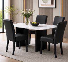 Black Upholstered Faux Leather Dining Chairs