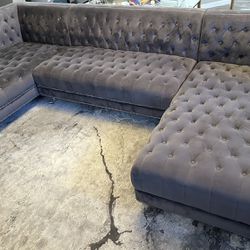 Grey Sectional With Two Chairs