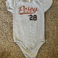 American Apparel Baby One Piece 3-6 Months  SF Giants Posey 28 Gray Short Sleeve