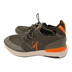 Calvin Klein Arnel Sneakers Men’s 11 Knit Upper Olive  Orange Accent CK Logo