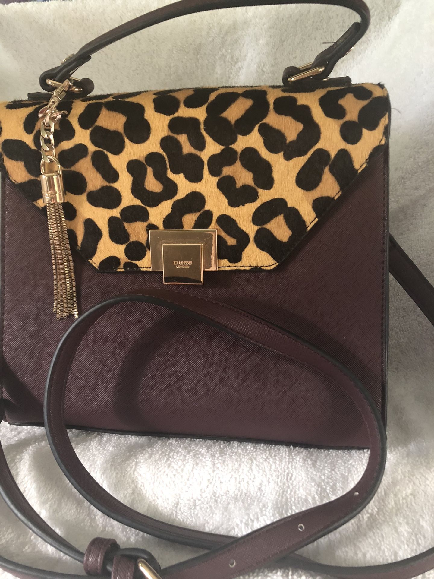 Dune London Calf Hair Leopard Print Brown Textured Handbag