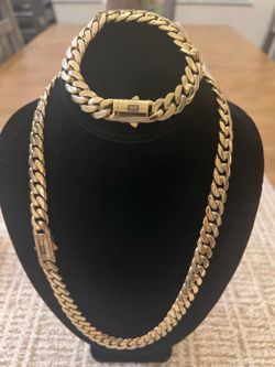 12mm Gold Cuban Link Set 24” Necklace And 8.5” Bracelet 14k Gold Plated