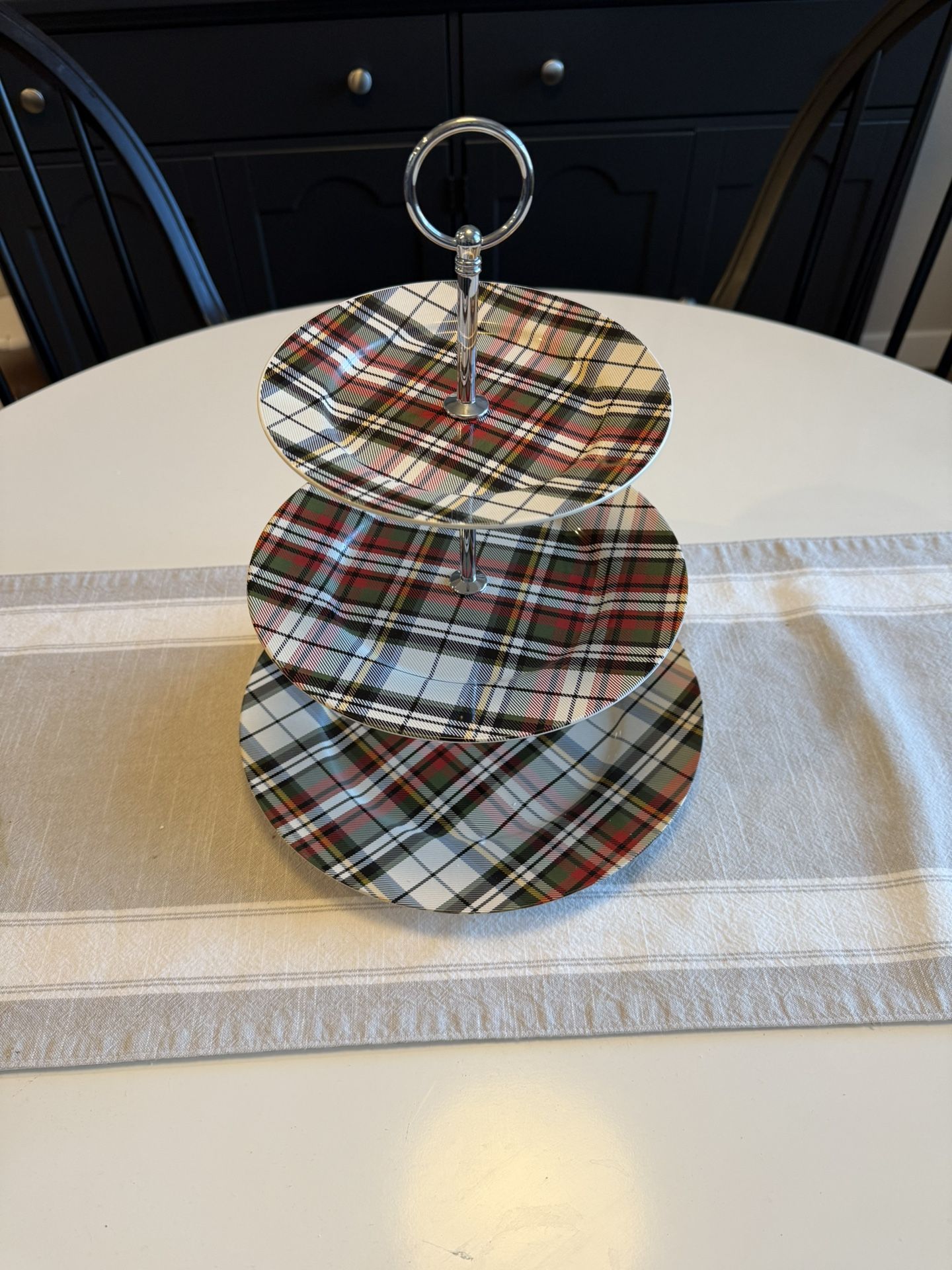 NWOB Rare Pottery Barn Denver Plaid Three-Tiered Serving Stand, (Never used)