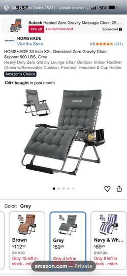 NEW OPEN BOX**ZERO GRAVITY XL CHAIR GREY CUSHION