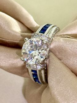 NWOT Lab Sapphire&2ct CZ Ring Art Deco Style Wedding,anniversary, engagement