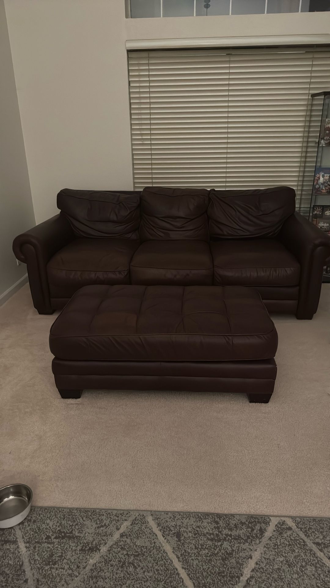 Brown Leather Couch W/ottoman