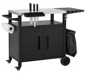 New in box Outdoor Metal Outdoor Bar Island with Folding Table, Wheels, Hooks, and Barbecue Spice Rack, Including Waterproof Cover