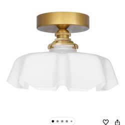 9.4in Vintage Brass Gold Semi Flush Mount Ceiling Light with Milk White Glass Shade, Farmhouse Antique Ceiling Lighting Fixture for Hallway Closet Sma