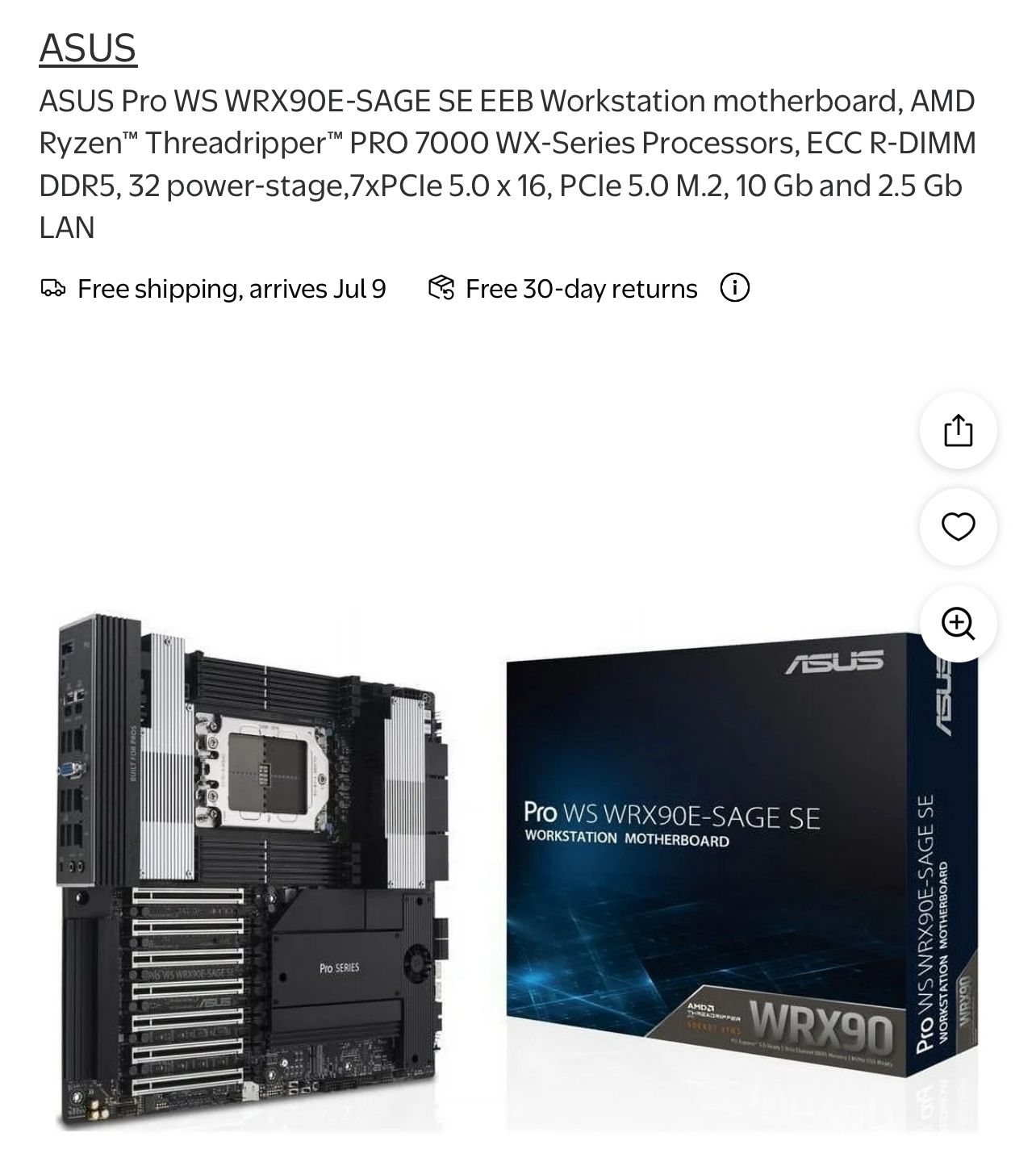 ASUS Pro WS WRX90E-SAGE SE Motherboard Support AMD Ryzen PRO 7000 WX-Series