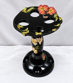 Vintage Style Black Floral 4 Hole Toothbrush Holder Vanity Bathroom Decor