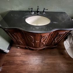 Old World Antique Look Round Front Marble Top Standalone Vanity W White Sink