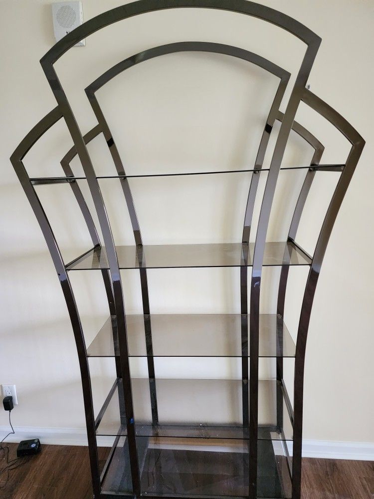 Modern Art Deco Metal/Glass Shelving Unit