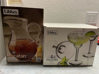 Libbey Glass Pitcher and Margarita Cocktail Glasses (Set of 4)