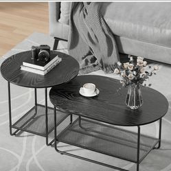 Coffee Table Set Side End Table with Open Shelf and Metal Frame for Living Room,Set of 2