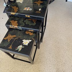 Oriental / Asian Style black Lacquer Nesting Tables Set of 3