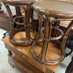 Pair Vintage Rattan  Stools