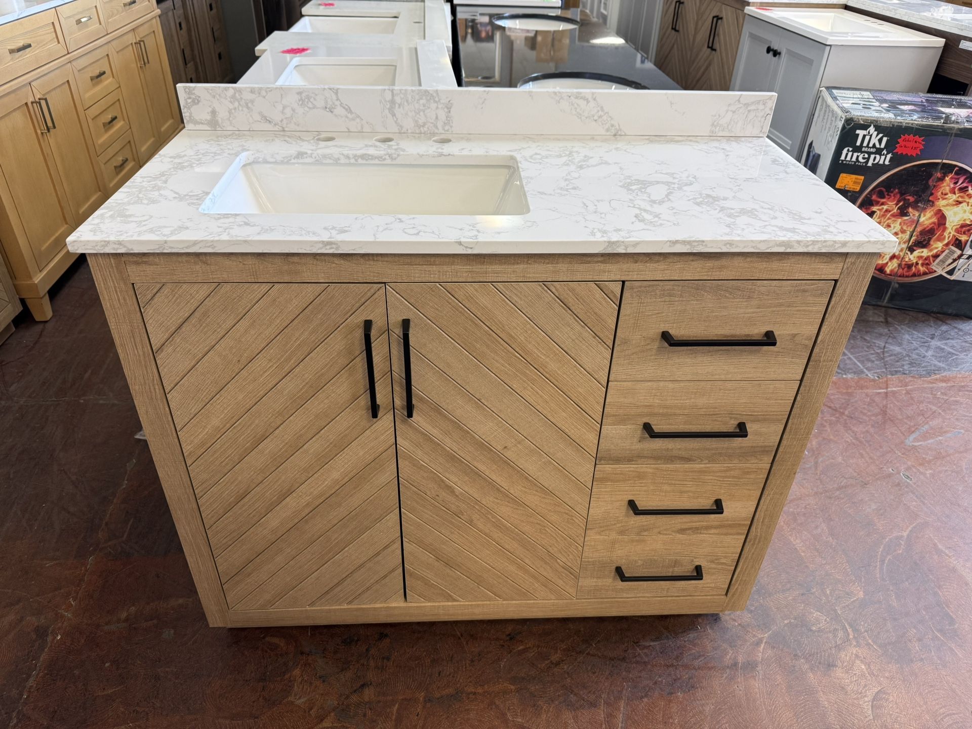 Huckleberry 42 in. Single Sink Weathered Tan Bath Vanity with White Engineered Marble Top