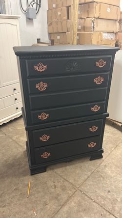 Designer wood dresser with brass handles