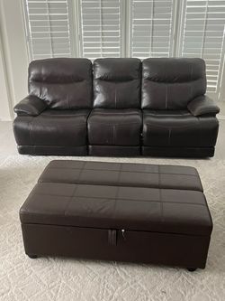 Dark Brown Leather Reclining Sofa