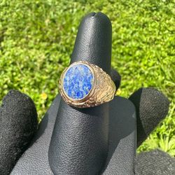 Mens Lapis STONE RING: 8.76G 10K-Y/G, 1-ROUND CUT BLUE STONE SIZE 8