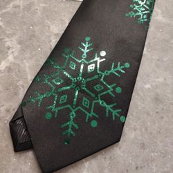 Men's Holiday Tie Black and Green Snowflake Barry Wang 