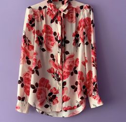 Kate Spade Rambling Roses Neck Tie Blouse