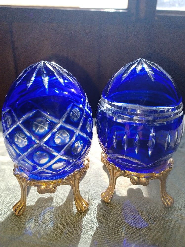 Vintage CZECH bohemian Colbalt Blue Eggs