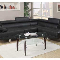 Black Faux Leather Sectional Sofa 