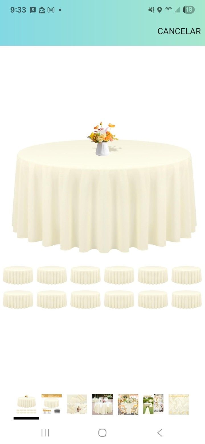 12 Pack 90 Inch Round Tablecloths, Beige Polyester Tablecloth for Round Table, Stain and Wrinkle Resistant, Washable Fabric Tablecloth, Polyester Tabl