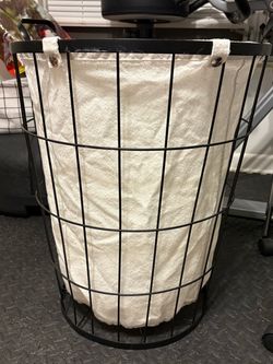 Black Wire Laundry Hamper with Canvas Liner