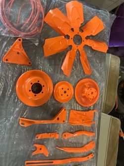 Fan, belt wheels, & brackets