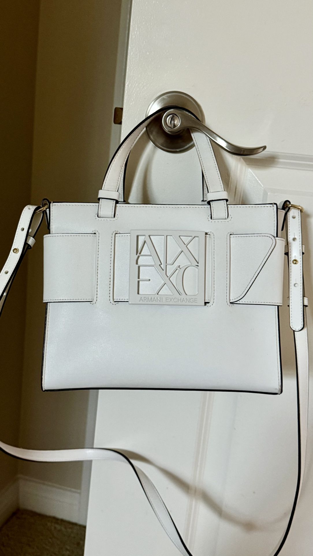 Armani Exchange White Structured Crossbody Hand Bag White 
