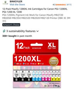 Binksyler 12-Pack Canon PGI-1200XL Ink Cartridges