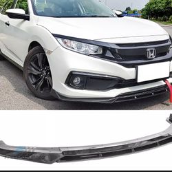 Fits 19-21 Honda Civic Front Bumper Lip Spoiler Gloss Black IKON V3 Style 2PC